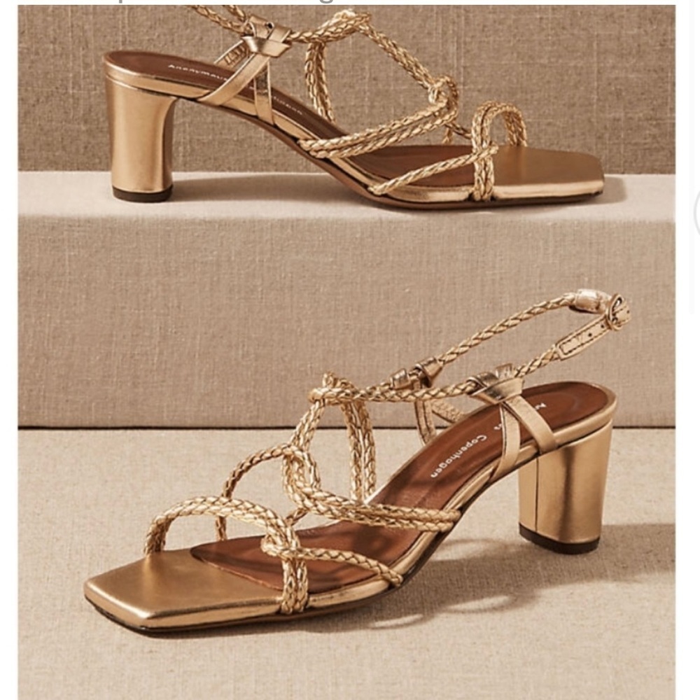 Anonymous Copenhagen braided gold leather Lowry formal comfortable sandals heels
